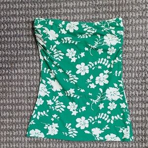 Vanity‎ Green White Floral Strapless Shirt Sz M